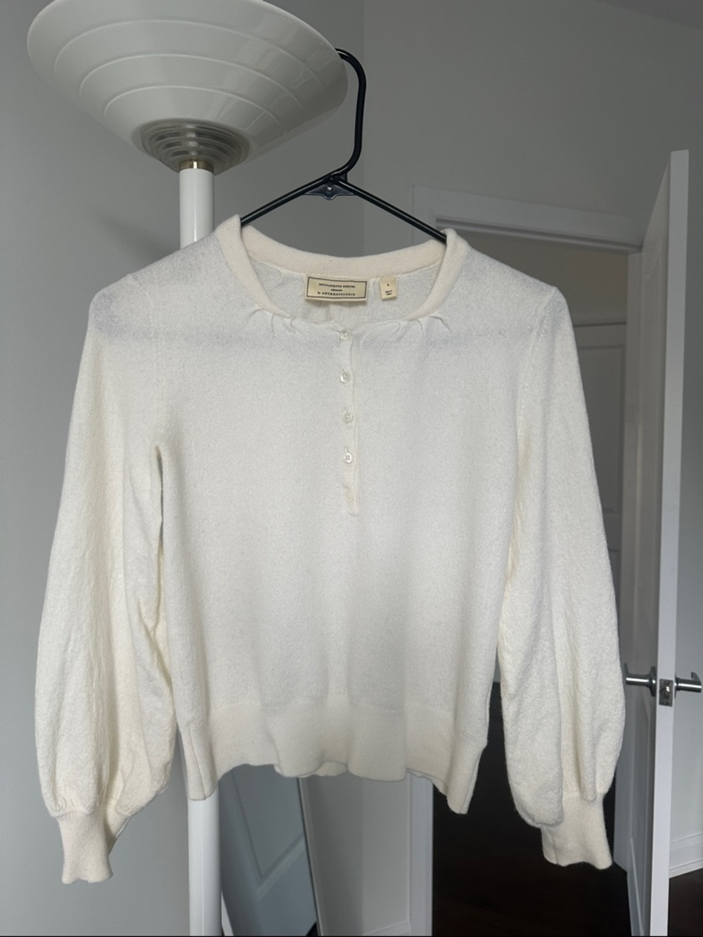 Moulinette Sœurs by Anthropologie Cream Scoop-Neck Button Pullover wool Sweater